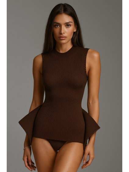 top en maille sans manches coupe structuree chocolat 68ba9eb804211