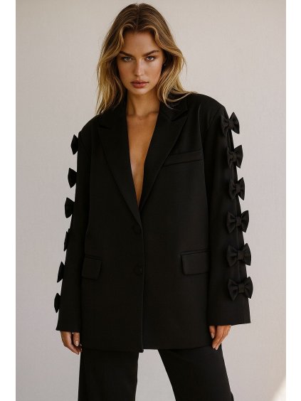 blazer oversize decore de noeud appliques sur les manches noir 68df8c2defad9