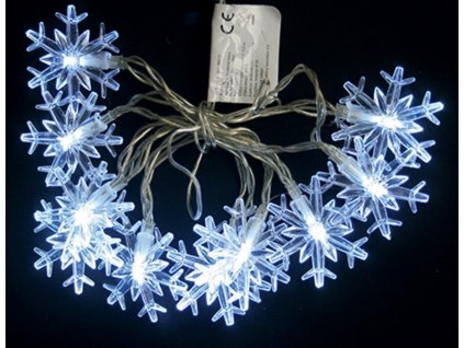 Řetěz MagicHome Vánoce SnowFlake, 10 LED studená bílá, jednoduché svícení, 2xAA, IP20, interiér, osvětlení, L-0,90 m
