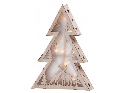 Dekorace MagicHome Vánoce Woodeco, Stromek, 10 LED, 29x6x40 cm