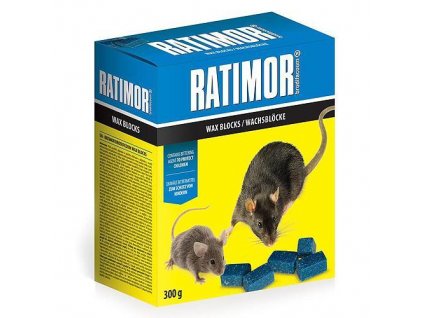 Návnada RATIMOR Brodifacoum wax blocks, na myši a potkany, 300 g, parafínové kostky