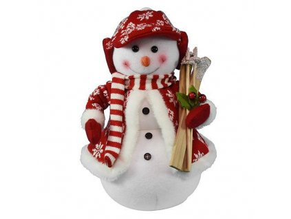 Dekorace MagicHome Vánoce, Sněhulák s lyžemi, 30 cm