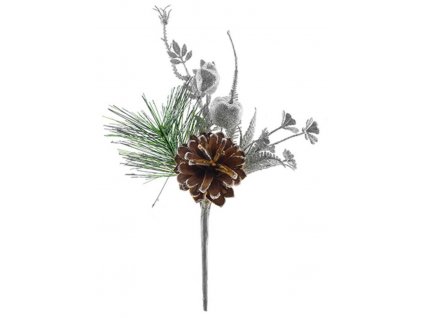 Větvička MagicHome Vánoce, se šiškou, stříbrná 25 cm