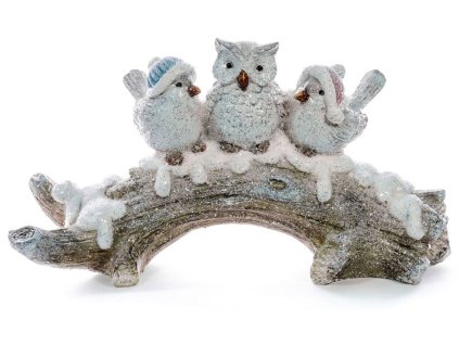 Dekorace MagicHome Vánoce, Ptáčci na větvi, polyresin, 31x9,5x16,5 cm