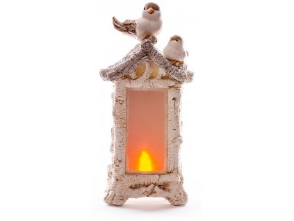 Dekorace MagicHome Vánoce, Ptáci na krbu, 12 LED, 3xAAA, keramika, 21x15x44 cm