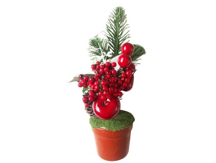 Dekorace MagicHome Vánoce, Větvičky v květináči, s jablkem, 25cm, 2ks