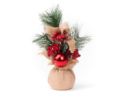 Dekorace MagicHome Vánoce, Větvičky v jutě, s koulí, 23 cm, 2ks