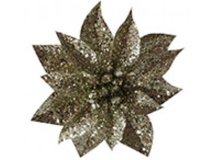 Květ MagicHome Vánoce GlitterPoinsettia, se kolíčkem, šampaň, velikost květu 9 cm, délka květu 8 cm, 6 ks