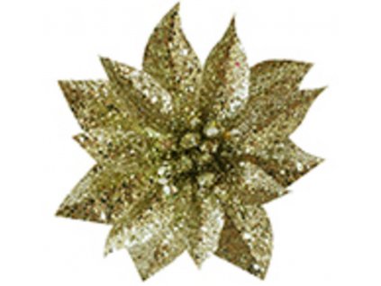 Květ MagicHome Vánoce GlitterPoinsettia, se kolíčkem, zlatý, velikost květu 9 cm, délka květu 8 cm, 6 ks