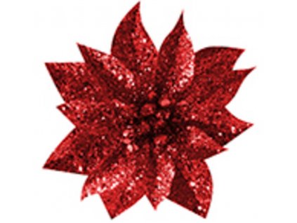 Květ MagicHome Vánoce GlitterPoinsettia, se kolíčkem, červený, velikost květu 9 cm, délka květu 8 cm, 6 ks