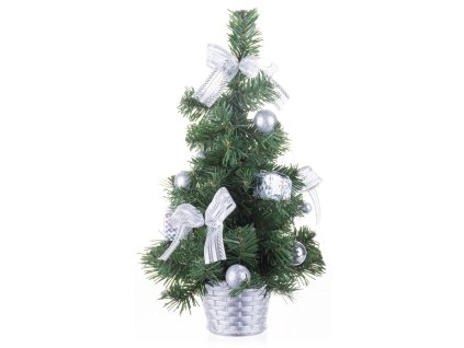 Stromek MagicHome Vánoce, ozdobený, stříbrný, mašle, 40 cm