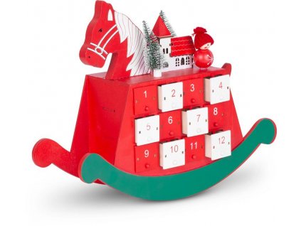 Dekorace MagicHome Vánoce, Dřevěný adventní kalendář - koník, 2x LED, 2xAAA, 34,50x12x28 cm