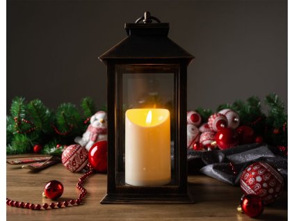 Lucerna MagicHome Vánoce, LED teplá bílá, 3xAAA, plast, hnědo-měděný, 14x14x33 cm, pohyblivý plamen