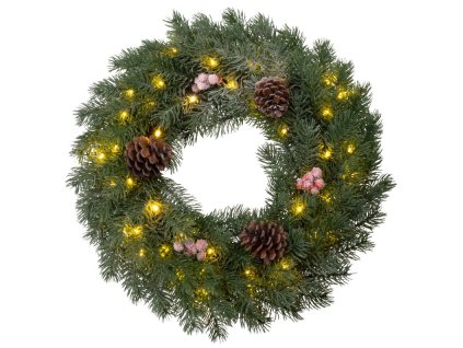 Věnec MagicHome Vánoce, přírodní, zasněžený, 48x LED, IP20, 2xAA, 40 cm