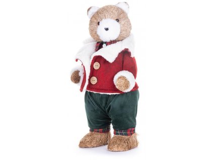 Dekorace MagicHome Vánoce, Medvěd s červenou bundičkou, 18x22x41 cm