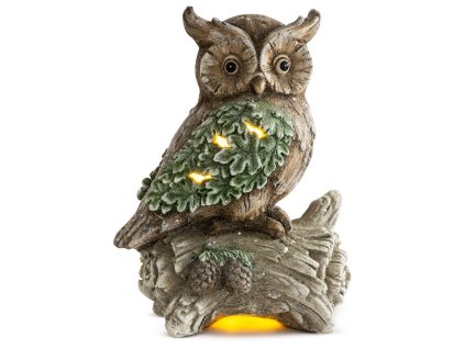Dekorace MagicHome Vánoce, Sova na kmenu, 9 LED, 3xAAA, keramika, 31x21x42 cm