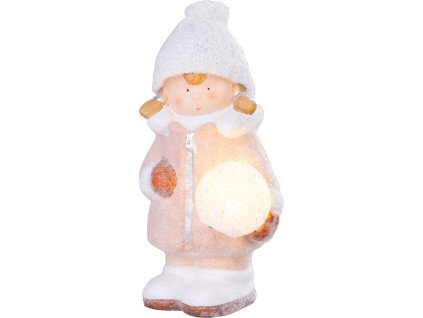 Postavička MagicHome Vánoce, Děvčátko se sněhovou koulí, 1 LED, keramika, 14x13x25 cm