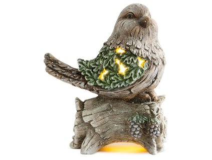 Dekorace MagicHome Vánoce, Sýkorka na kmenu, 9 LED, 3xAAA, keramika, 22x21,50x40 cm