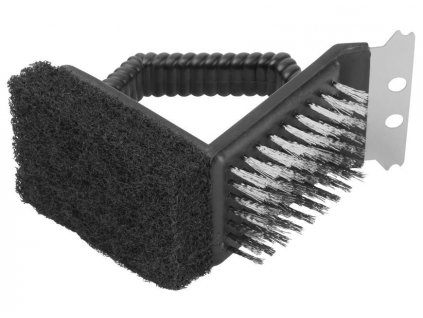 Kartáč Strend Pro Grill, BBQ, 3-hranná, ruční, na čištění grilu, se škrabkou, 12x7x10 cm