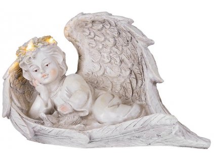 Dekorace MagicHome, Anděl v křídlech, polyresin, na hrob, solar, 24,5x12,5x14,5 cm