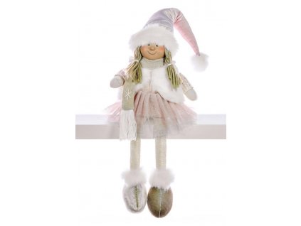 Dekorace MagicHome Vánoce, Děvčátko v růžové sukni, sedící, 33 cm