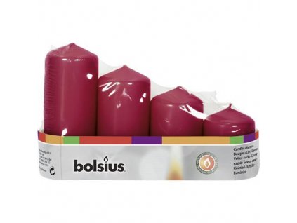 Svíčky bolsius Pillar Advent, Vánoční, bordové, 48 mm 60/80/100/120 mm, bal. 4 ks