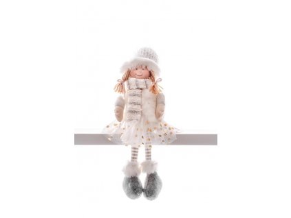 Dekorace MagicHome Vánoce, Děvčátko v tečkované sukni, sedící, 33 cm