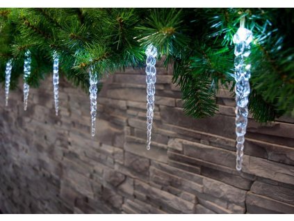 Řetěz MagicHome Vánoce Icicle, 12x LED studená bílá, 12 rampouchů, 3xAA, IP44, exteriér, osvětlení, L-2,20 m