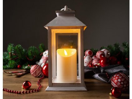 Lucerna MagicHome Vánoce, LED teplá bílá, 3xAAA, plast, bílý, 14x14x33 cm, pohyblivý plamen