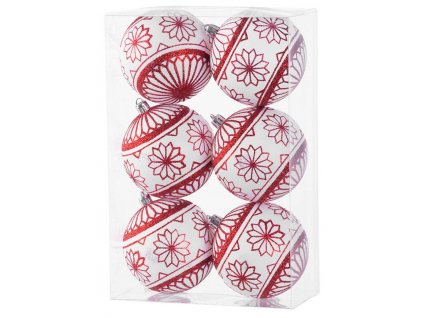 Koule MagicHome Vánoce, 6 ks, 8 cm, červeno - bílé, s glitry, na vánoční stromeček