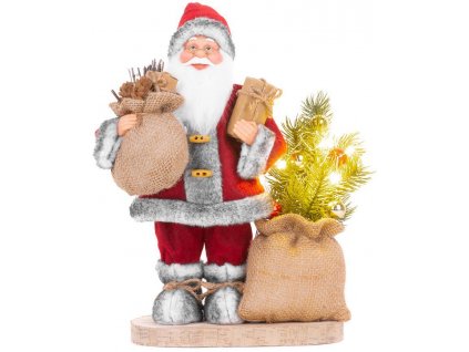Dekorace MagicHome Vánoce, Santa s taškou a stromečkem, LED, 3xAAA, 30 cm