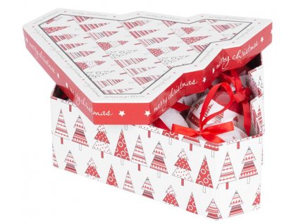 Koule MagicHome Vánoce, se stromečky, 6 ks, 7,5 cm, červeno / bílé, na vánoční stromeček