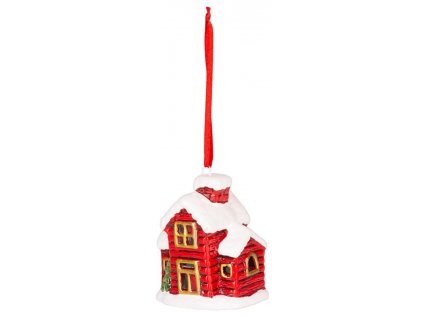 Dekorace MagicHome Vánoce, Domeček, LED, terakota, závěsný, 5,5x5x7,2 cm
