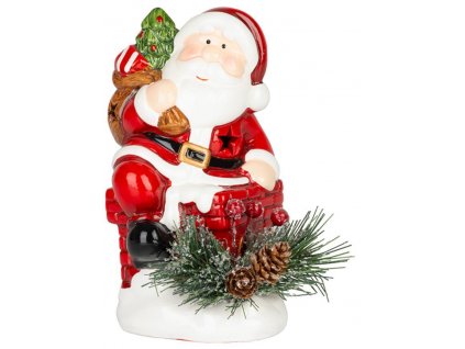 Dekorace MagicHome Vánoce, Santa s jehličím, LED, terakota, 10x8,2x13,7 cm