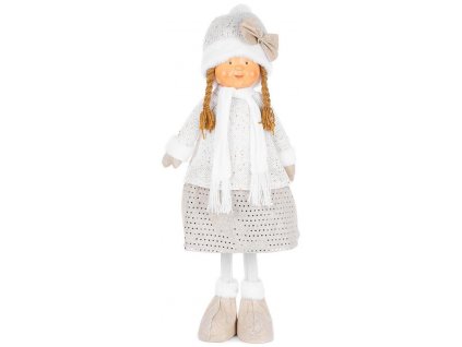 Postavička MagicHome Vánoce, Děvčátko v bílé čapce / čepici, bílo-zlaté, látkové, 30x19x79 cm