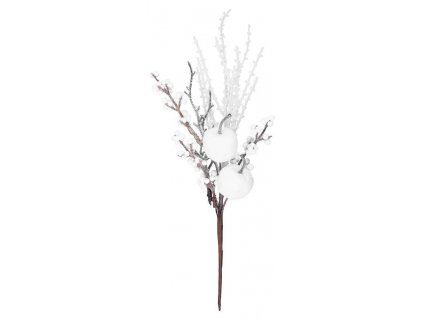 Větvička MagicHome Vánoce, s bobulkami a jablky, bílá, 32 cm