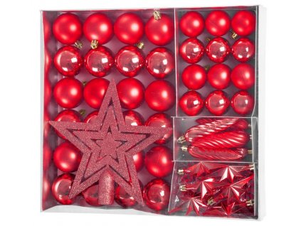 Koule MagicHome Vánoce, sada, 50 ks, 4-5 cm, červené, hvězda, girlanda, šiška, na vánoční stromeček