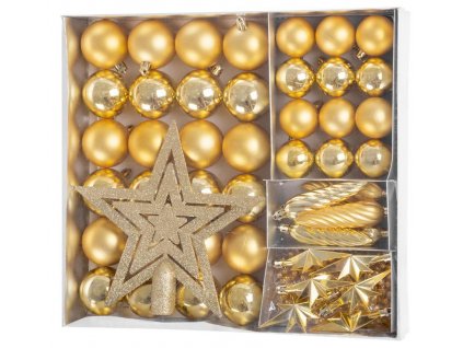 Koule MagicHome Vánoce, sada, 50 ks, 4-5 cm, zlaté, hvězda, girlanda, šiška, na vánoční stromeček
