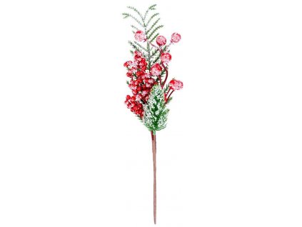 Větvička MagicHome Vánoce, s bobulkami, červená, efekt mrazu, 29 cm