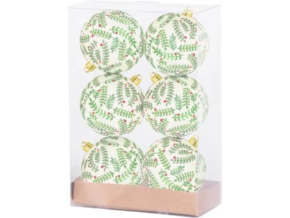 Koule MagicHome Vánoce, 6 ks, bílé s třpytivým ornamentem, s glitry, matné, s dekorací, na vánoční stromeček, 8 cm
