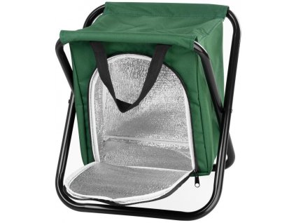 Stolička Strend Pro, zelená, skládací, kempingová, rybářská, s chladícím úložným prostorem, max. 150 kg, 32x27x34 cm
