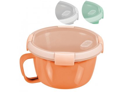 Dóza Curver 900 ml, s ouškem, otevíratelné víko, s rukojetí, mix barev mint / šedá / broskvová, hrneček 170x100 mm