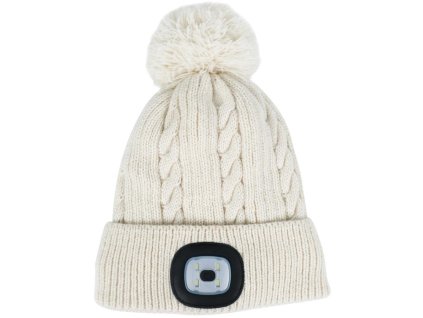 Čapka / Čepice Strend Pro Damon bílá, L, 4x SMD LED, 60 lm, s bambulí, WINTER