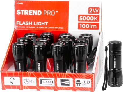 Svítidlo Strend Pro Flashlight FL004, COB 100 lm, AluBody, 3xAAA