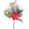 Větvička MagicHome Vánoce, s ptáčkem, červeno - zlatá, 16 cm