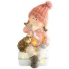 Postavička MagicHome Vánoce, Děvčátko sedící na taburetu s ježkem, 1 LED, polyresin, 10,5x10,5x19,5 cm