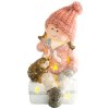 Postavička MagicHome Vánoce, Děvčátko sedící na taburetu s ježkem, 1 LED, polyresin, 10,5x10,5x19,5 cm
