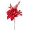 Větvička MagicHome Vánoce, s květem, červená, 28 cm