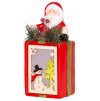 Dekorace MagicHome Vánoce, Dárek se santou, LED, terakota, závěsný, 9x8x17,7 cm