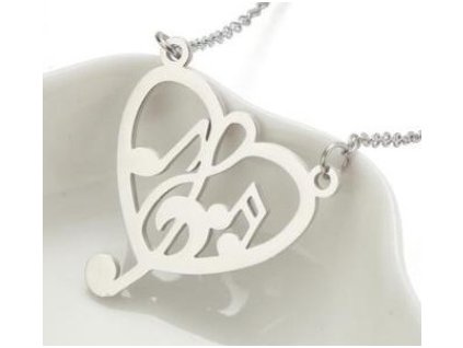 Náhrdelník HOUSLOVÝ KLÍČ SRDCE stříbrný